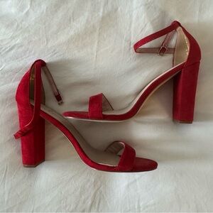 NWOT Red Suede Block Heel Sandals